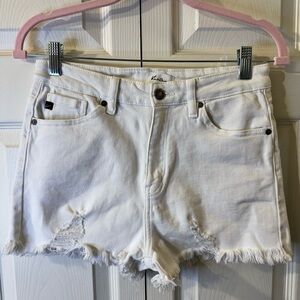 KanCan White Distressed Frayed Denim Shorts